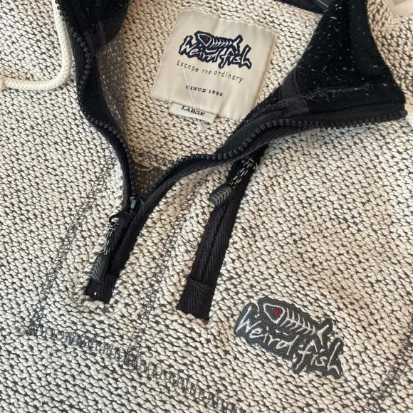 Vintage weird fish Y2K white 1/4 zip heavy jumper large - Picture 3 of 3